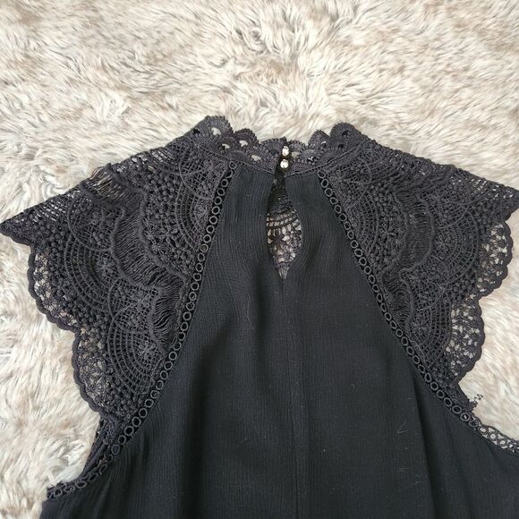 Charlotte Russe Crochet Lace Flutter Sleeve Halter Style Mini Dress Black Medium - Picture 7 of 9